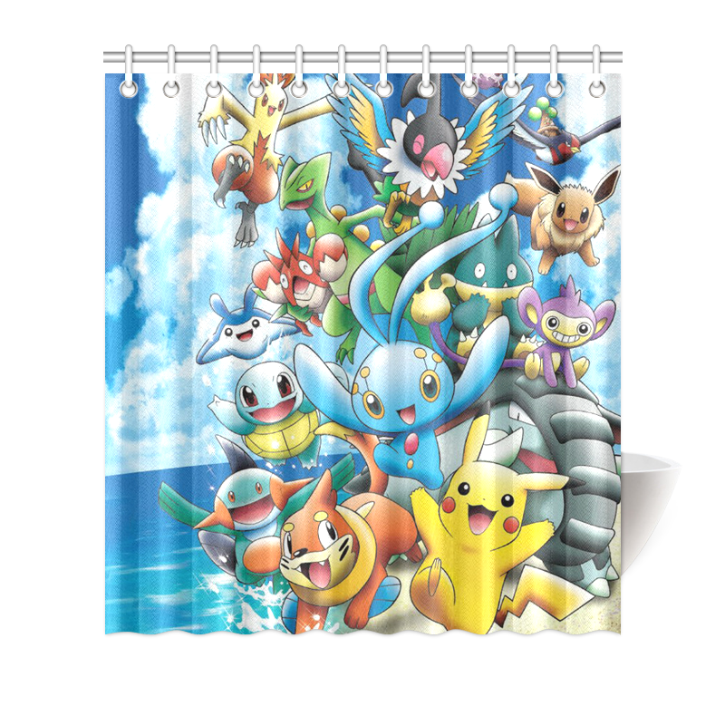Hot Sale Custom Polyester Waterproof Pokemon Bathroom Shower Curtain
