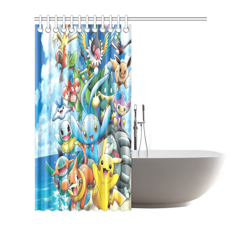 Hot Sale Custom Polyester Waterproof Pokemon Bathroom Shower Curtain