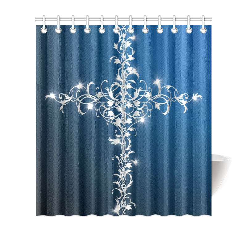 Custom Waterproof Dark Blue Christian Cross Bathroom Shower Curtain 66